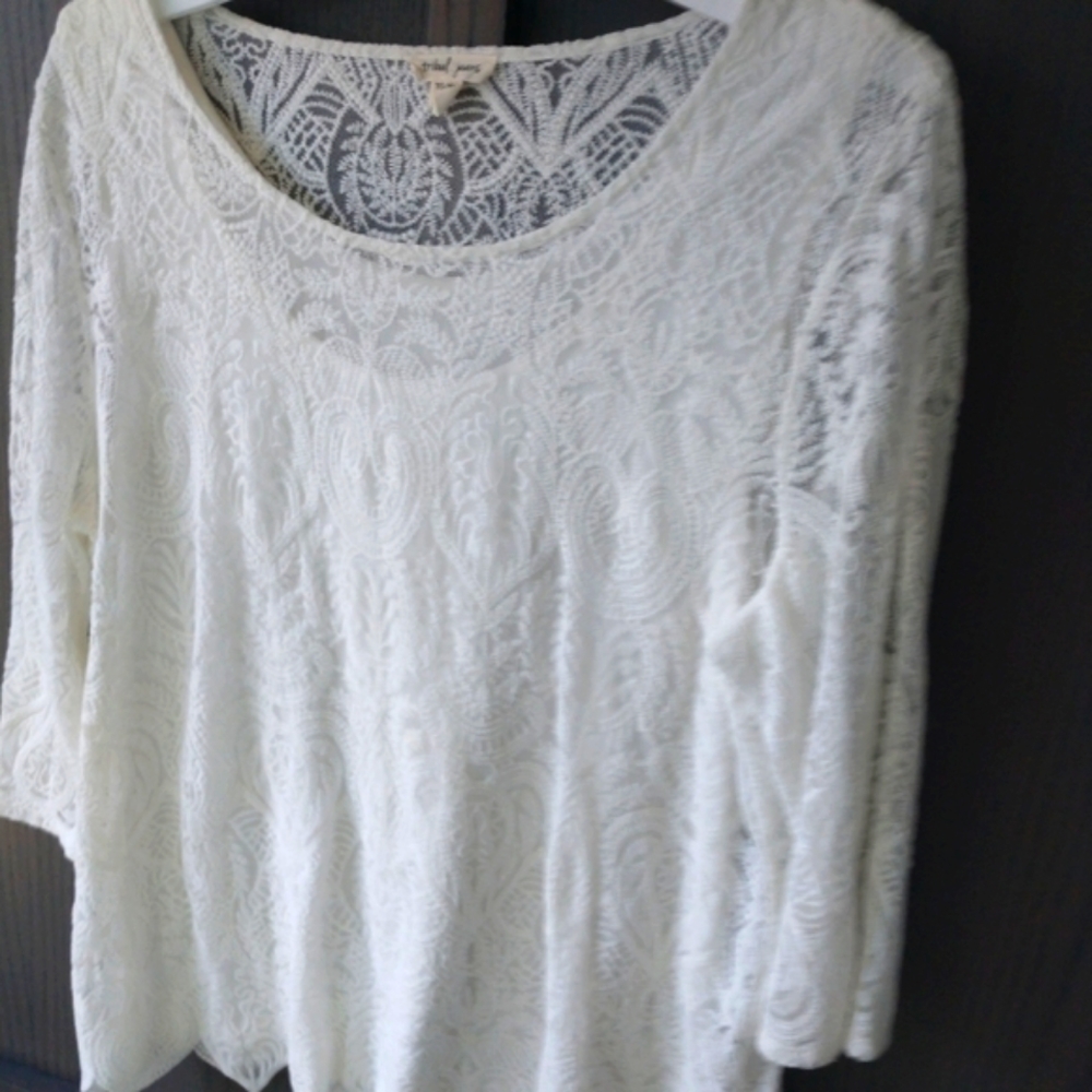 Tribal jeans lined lace top